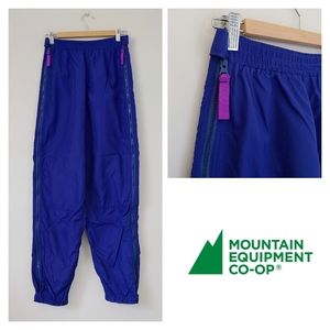 Vintage MEC Nylon Rain Pants Track Pants Size Large Blue Purple Zipper Sides